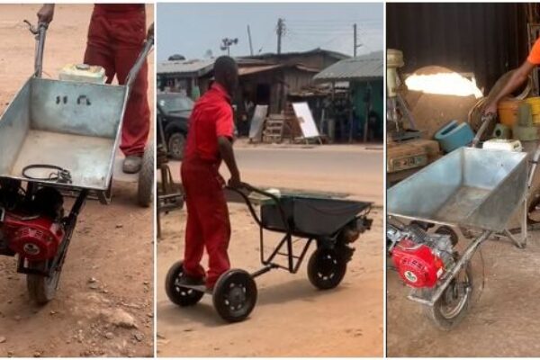 Nigerian man builds motorised wheelbarrow