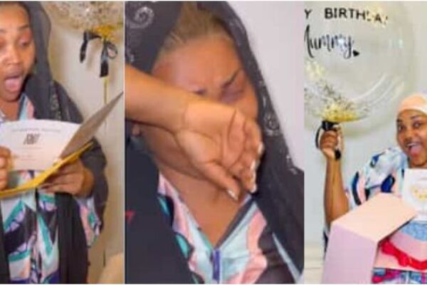 Emotional Mercy Aigbe breaks down in tears as daughter surprise her on 45th birthday